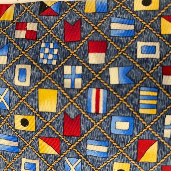 Mystic Seaport Museum Nautical Flags Gray Silk Tie Multicolor Souvenir Boating - Picture 3 of 4